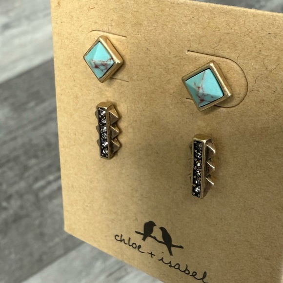 Chloe + Isabel Earrings Set | Turquoise & Crystal Studs | Nickel Free | NWT - Picture 3 of 6